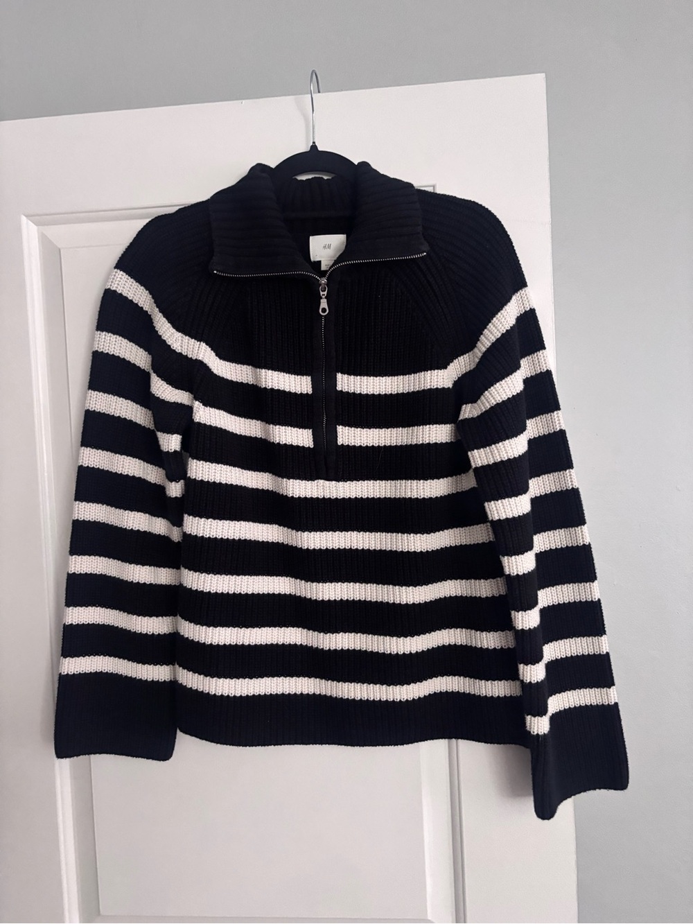 H&M Black Ribbed Half-Zip Sweater